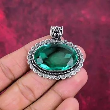 Подвеска из драгоценного камня индиколита, подвеска из стерлингового серебра 925 пробы, антикварные ювелирные изделия ручной работы, подарок на День матери 1.77 Inches зелёный