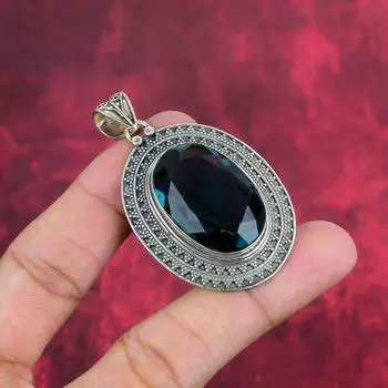 Подвеска из драгоценного камня индиколита, подвеска из стерлингового серебра 925 пробы, антикварные ювелирные изделия ручной работы, подарок на День матери 2.24 Inches синий