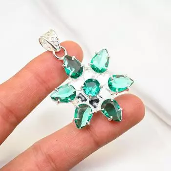 Подвеска из драгоценного камня индиколита, подвеска из стерлингового серебра 925 пробы, антикварные ювелирные изделия ручной работы, подарок на День матери 1.96 Inches зелёный