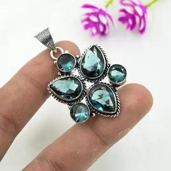 Подвеска из драгоценного камня индиколита, подвеска из стерлингового серебра 925 пробы, антикварные ювелирные изделия ручной работы, подарок на День матери 1.92 Inches зелёный