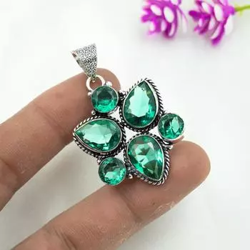 Подвеска из драгоценного камня индиколита, подвеска из стерлингового серебра 925 пробы, антикварные ювелирные изделия ручной работы, подарок на День матери 1.92 Inches зелёный