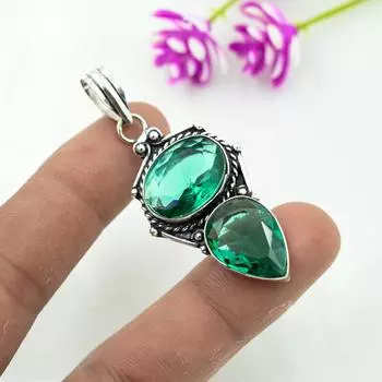 Подвеска из драгоценного камня индиколита, подвеска из стерлингового серебра 925 пробы, антикварные ювелирные изделия ручной работы, подарок на День матери 2.16 Inches зелёный