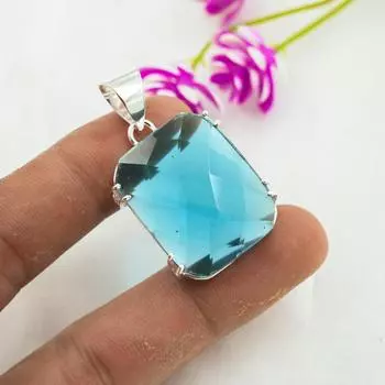 Подвеска из драгоценного камня индиколита, подвеска из стерлингового серебра 925 пробы, антикварные ювелирные изделия ручной работы, подарок на День матери 1.69 Inches синий