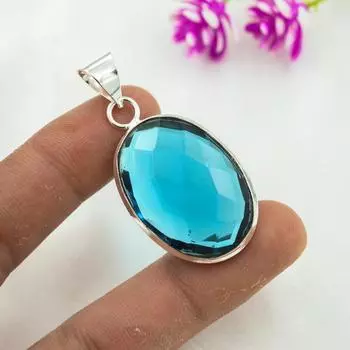 Подвеска из драгоценного камня индиколита, подвеска из стерлингового серебра 925 пробы, антикварные ювелирные изделия ручной работы, подарок на День матери 1.77 Inches синий