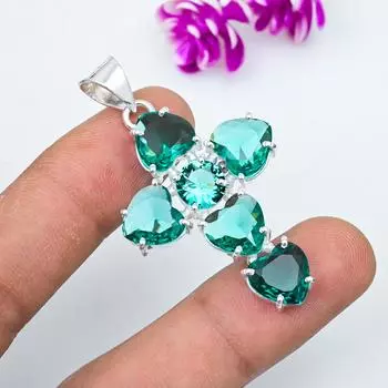 Подвеска из драгоценного камня индиколита, подвеска из стерлингового серебра 925 пробы, антикварные ювелирные изделия ручной работы, подарок на День матери 2 Inches зелёный