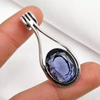 Подвеска из драгоценного камня иолит ручной работы, уникальный дизайн ювелирных изделий, подвеска из цельного серебра 925 пробы, подарок для мамы 1.85 Inches синий