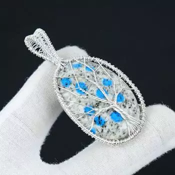 Подвеска из драгоценного камня K2 Azurite, подвеска ручной работы из стерлингового серебра 925 пробы, ювелирные изделия из серебряной проволоки, ювелирные изделия из кулоновой проволоки «Дерево жизни» 2.16