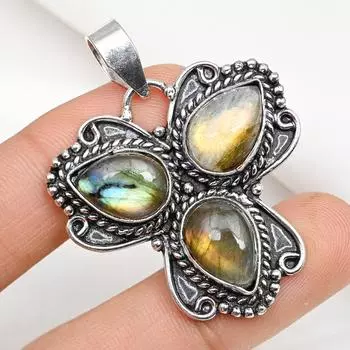 Подвеска из драгоценного камня лабрадорит ручной работы, подвеска из цельного серебра 925 пробы, уникальный дизайн ювелирного украшения 1.88 Inches синий