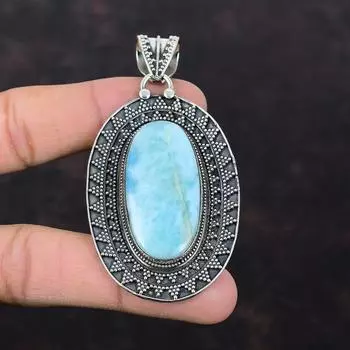 Подвеска из драгоценного камня Ларимар, подвеска из стерлингового серебра 925 пробы, ювелирные изделия из Ларимара, удивительный винтажный кулон, кулон ручной работы, подарок для него, кулон для женщин