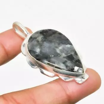 Подвеска из драгоценного камня Ларвикит, посеребренная 925 пробы, ручная работа, 2,00 дюйма 2.00 чёрный