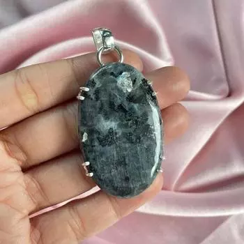 Подвеска из драгоценного камня Ларвикит Серебряная цепочка Ожерелье из стерлингового серебра 925 пробы