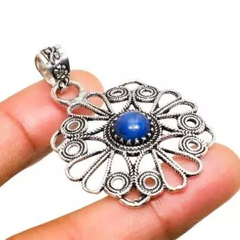 Подвеска из драгоценного камня лазурит ручной работы с серебряным покрытием 925 пробы 1,89 дюйма 1.89 синий