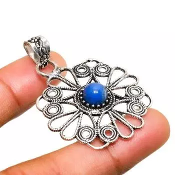 Подвеска из драгоценного камня лазурит ручной работы с серебряным покрытием 925 пробы 1,89 дюйма 1.89 синий