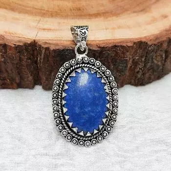 Подвеска из драгоценного камня лазурита овальной огранки из серебра 925 пробы с подвеской-цепочкой