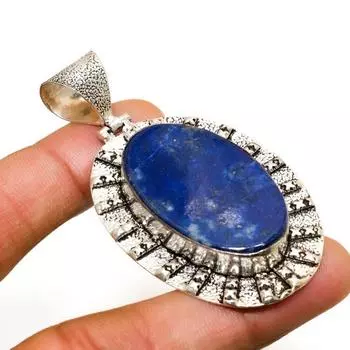 Подвеска из драгоценного камня лазурита ручной работы с посеребрением 925 пробы 2,46 дюйма 2.46 синий