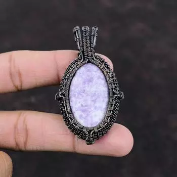 Подвеска из драгоценного камня лепидолит, подвеска из медной проволоки, ювелирные изделия из лепидолита, лучший дизайн подвески, подарок для него, медные украшения, подвеска ручной работы