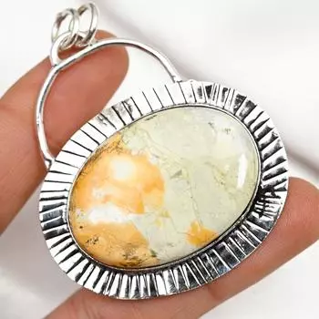 Подвеска из драгоценного камня Malingano Jasper, кулон из цельного серебра 925 пробы, подарок на помолвку 2.13 Inches жёлтый