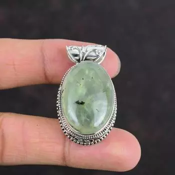 Подвеска из драгоценного камня мох пренит винтажная подвеска антикварная бижутерия 925 пробы серебряная подвеска ручной работы подвеска с камнем по рождению подарки для него