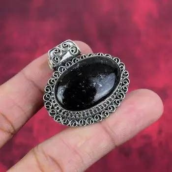 Подвеска из драгоценного камня нуммит, ювелирные изделия ручной работы из цельного серебра 925 пробы, потрясающая подвеска-цепочка для женщин 1.57 inches чёрный