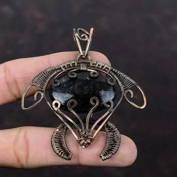 Подвеска из драгоценного камня нууммит, обернутая медной проволокой, медные украшения нууммит, подвеска из черепахи ручной работы, обернутая проволокой, подарок для матери