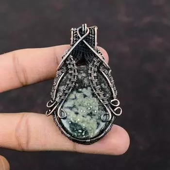 Подвеска из драгоценного камня Ocean Jasper, обернутая медной проволокой, ювелирное изделие, уникальный медный дизайн, обернутая проволокой подвеска, подарок для матери, кулон ручной работы