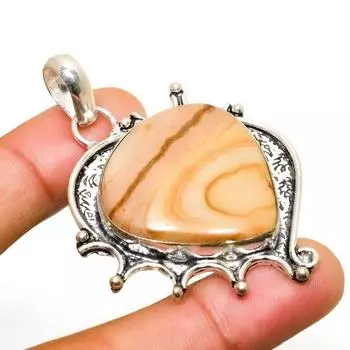 Подвеска из драгоценного камня Пейзажная яшма ручной работы с посеребрением 925 пробы 2,08 дюйма 2.08 зелёный