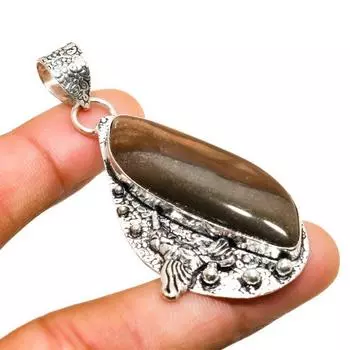 Подвеска из драгоценного камня Пейзажная яшма ручной работы с посеребрением 925 пробы 2,46 дюйма 2.46 зелёный