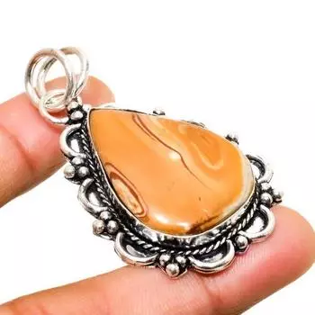 Подвеска из драгоценного камня Пейзажная яшма ручной работы с посеребрением 925 пробы 2,08 дюйма 2.08 зелёный