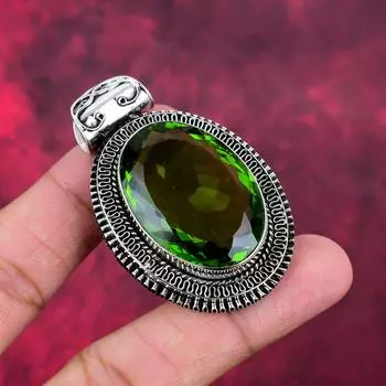 Подвеска из драгоценного камня перидот ручной работы, 925 пробы, серебряная подвеска, антикварная бижутерия, для подарка на помолвку 2.36 Inches зелёный