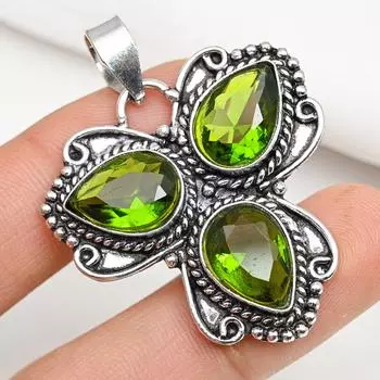 Подвеска из драгоценного камня перидот ручной работы, подвеска из цельного серебра 925 пробы, уникальный дизайн ювелирного украшения 1.88 Inches зелёный
