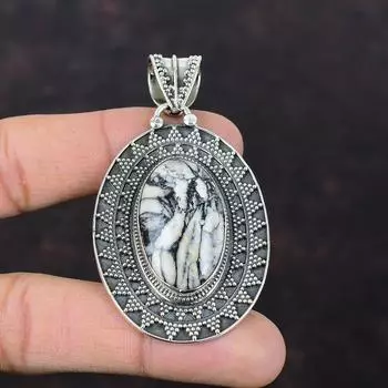 Подвеска из драгоценного камня Pinolith Jasper, подвеска последнего дизайна, ювелирные изделия ручной работы, подвеска из стерлингового серебра 925 пробы, подарок для мамы, очень красивая винтажная подвеска