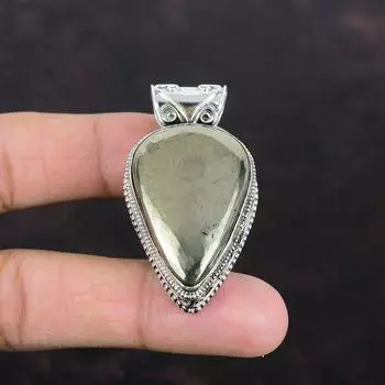 Подвеска из драгоценного камня пирита, винтажная подвеска, ювелирное изделие ручной работы, серебряный кулон 925 пробы, настоящее ювелирное изделие из пирита, подвеска в подарок маме