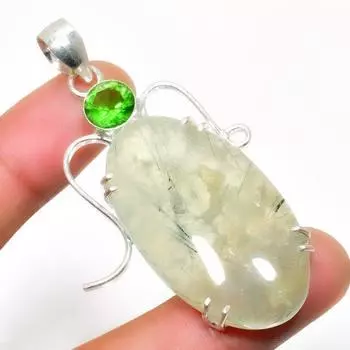Подвеска из драгоценного камня пренит, перидот, ручная работа, подарочное ювелирное изделие 2,34 дюйма 2.34 зелёный