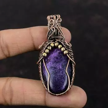 Подвеска из драгоценного камня пурпурит, медная проволочная обертка, подвеска ручной работы, медная подвеска, подвеска из пурпурита, проволочная обертка, подарки на годовщину