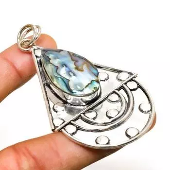 Подвеска из драгоценного камня-ракушки абалон, посеребренная 925 пробы, 2,84 дюйма 2.84 синий