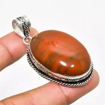 Подвеска из драгоценного камня Red River Jasper ручной работы с серебряным покрытием 925 пробы 2,08 дюйма 2.08 красный