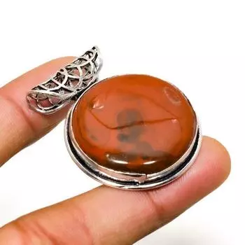 Подвеска из драгоценного камня Red River Jasper ручной работы с посеребрением 925 пробы 1,32 дюйма 1.32 красный