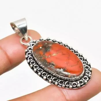 Подвеска из драгоценного камня Red River Jasper ручной работы с серебром 925 пробы 2,00 дюйма 2.00 красный