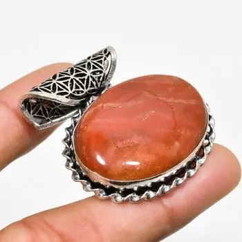 Подвеска из драгоценного камня Red River Jasper ручной работы с посеребрением 925 пробы 1,32 дюйма 1.32 красный