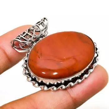 Подвеска из драгоценного камня Red River Jasper ручной работы с посеребрением 925 пробы 1,32 дюйма 1.32 красный