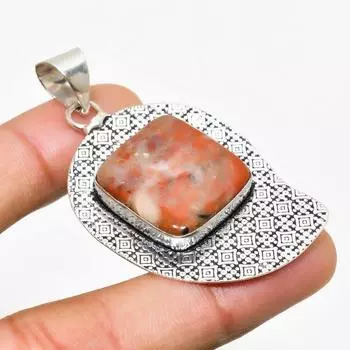 Подвеска из драгоценного камня Red River Jasper ручной работы с серебряным покрытием 925 пробы 2,08 дюйма 2.08 красный