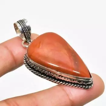 Подвеска из драгоценного камня Red River Jasper ручной работы с серебряным покрытием 925 пробы 2,08 дюйма 2.08 красный