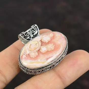 Подвеска из драгоценного камня родохрозит, подвеска последнего дизайна, винтажная подвеска, подвеска из стерлингового серебра 925 пробы, подвеска ручной работы, подарок на годовщину для мамы