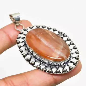 Подвеска из драгоценного камня родохрозит, ручная работа, посеребренная 925 пробы, 2,34 дюйма 2.34 розовый