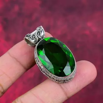 Подвеска из драгоценного камня ручной работы из хромдиопсида, подвеска из чистого серебра 925 пробы, подвеска для ювелирных изделий уникального дизайна 165 Inches зелёный