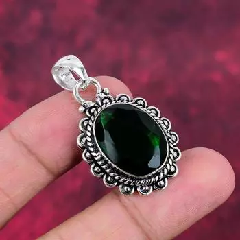 Подвеска из драгоценного камня ручной работы из хромдиопсида, подвеска из чистого серебра 925 пробы, подвеска для ювелирных изделий уникального дизайна 1.65 Inches зелёный