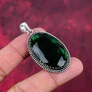 Подвеска из драгоценного камня ручной работы из хромдиопсида, подвеска из чистого серебра 925 пробы, подвеска для ювелирных изделий уникального дизайна 2.24 Inches зелёный
