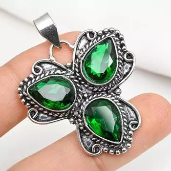 Подвеска из драгоценного камня ручной работы из хромдиопсида, подвеска из чистого серебра 925 пробы, подвеска для ювелирных изделий уникального дизайна 1.88 Inches зелёный