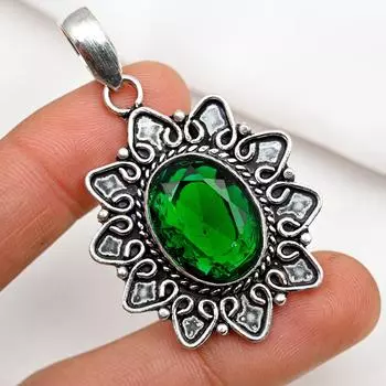 Подвеска из драгоценного камня ручной работы из хромдиопсида, подвеска из чистого серебра 925 пробы, подвеска для ювелирных изделий уникального дизайна 2.20 Inches зелёный