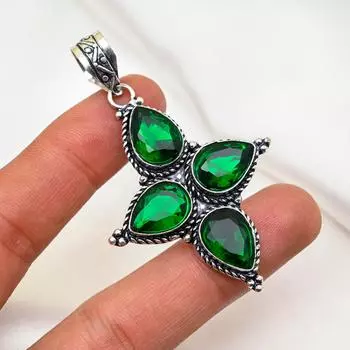 Подвеска из драгоценного камня ручной работы из хромдиопсида, подвеска из чистого серебра 925 пробы, подвеска для ювелирных изделий уникального дизайна 2.55 Inches зелёный